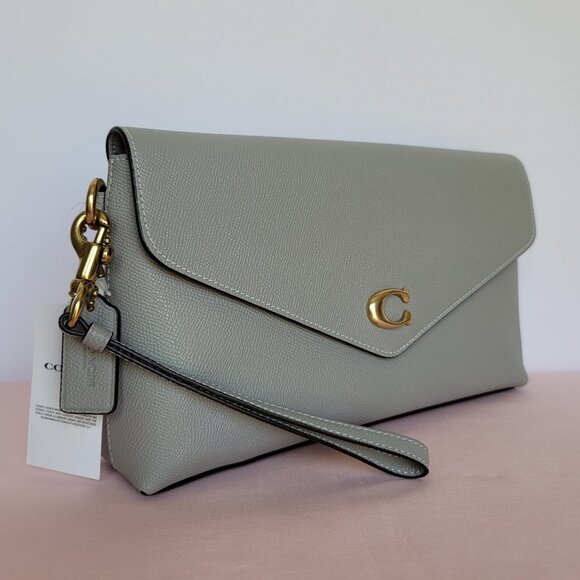 COACH Wyn Crossgrain Leather Clutch Wristlet- Dove Grey⭐ - Picture 3 of 16